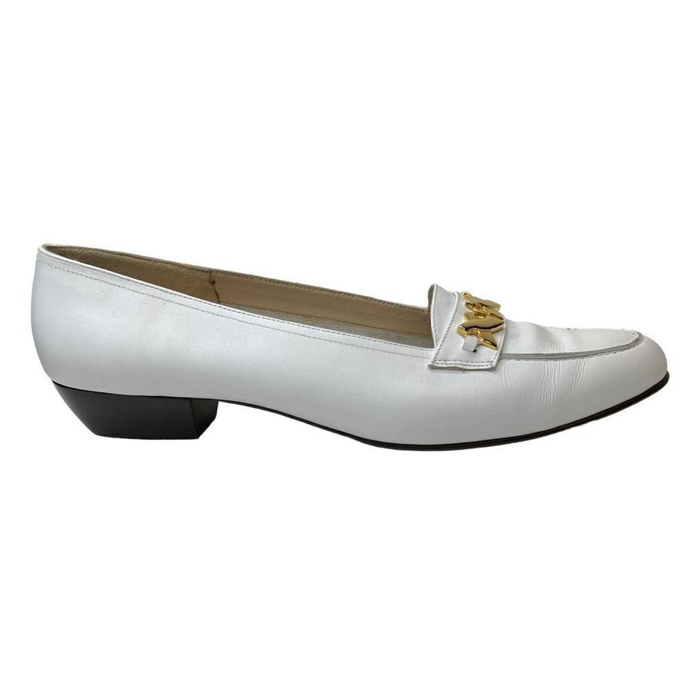 Salvatore Ferragamo White Leather Buckle Loafers Shoes Block Heel Size 9.5 - Picture 4 of 9